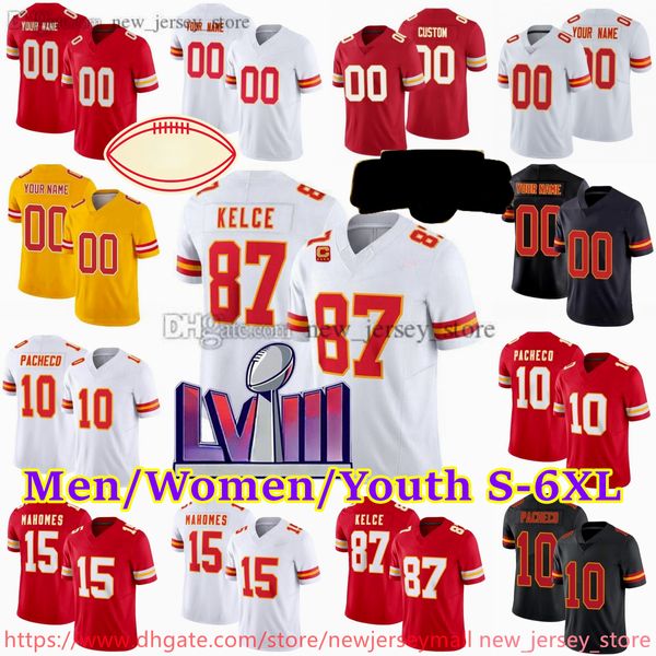 15 Patrick Mahomes Jersey personalizado S-6XL 87 Travis Kelce Camisetas cosidas de fútbol Rashee Rice Nick Bolton Derrick Thomas Clyde Edwards-Helaire Isiah Pacheco Noah Gray