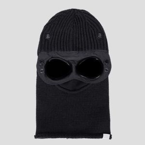 Extra fine laine mérinos lunettes cagoule bonnet tricot chapeau extérieur retient la chaleur coupe-vent capuche hommes casquette crâne casquettes noir ONESIZE3022