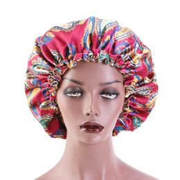 Extra gros motif africain imprimé Bonnet Satin Femmes Night Sleep Cap ajusté Band large bande élastique enveloppe Hair Bonnet Hat
