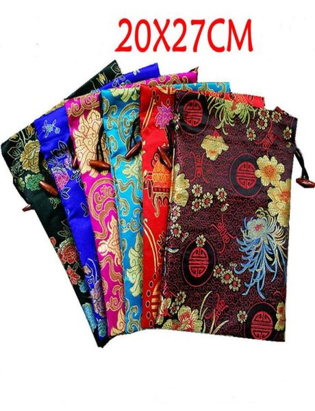 Sacs de faveur en soie florale extra larges et brillants, sacs d'emballage de cadeaux de fête de mariage de Noël, pochette de rangement en tissu brocart avec cordon de serrage 20x29239738