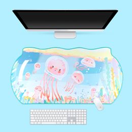 Tapis de souris de jeu Kawaii Extra Large mignon poisson gelée bleu Pastel XXL grand tapis de bureau étanche à l'eau antidérapant accessoires de bureau d'ordinateur portable