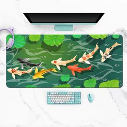 Tapis de souris de jeu Extra Large Kawaii mignon japonais harmonie Koi poisson XXL tapis de bureau étanche à l'eau antidérapant accessoires de bureau d'ordinateur portable