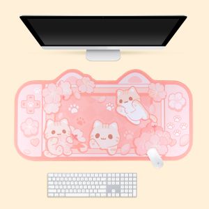 Tapis de souris de jeu Kawaii Extra Large mignon rose Pastel Sakura chat XXL grand tapis de bureau étanche à l'eau antidérapant accessoires de bureau d'ordinateur portable