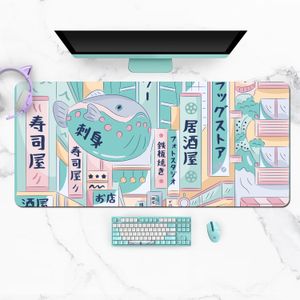 Extra Grote Kawaii Gaming Muismat Leuke Japan Sushi Ramen Winkel XXL Bureau Mat Waterbestendig Antislip Laptop Bureau Accessoires