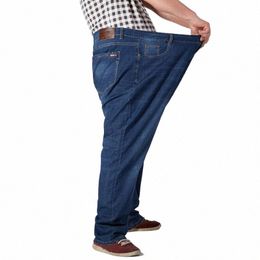 Jeans pour hommes extra larges épaissi 160 kg grande taille 6XL 7XL 8XL 9XL 10XL taille 132 pantalons 44 46 48 50 52 élastique automne bleu R8nl #