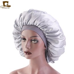 Extra grote print Satijn Silky Bonnet Slaap GLB met Premium Elastische Band voor Vrouwen Solid Color Head Wrap