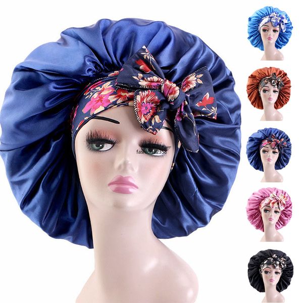 Bonnet de soins capillaires en Satin Extra Large pour femmes, Bonnet de nuit, motif africain, imprimé Ankara, longue queue, large bande