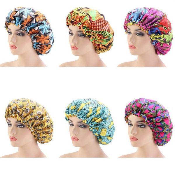 Bonnet de nuit Extra Large en tissu imprimé africain Ankara, bonnet de cheveux doublé en Satin, chapeau de nuit pour dames, Turban246G