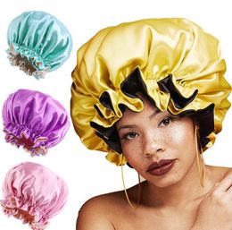 Bonnet de couchage en soie satinée Extra large pour femmes, Double couche, couleur inversée, chapeau de cheveux, soins capillaires, chapeau de douche