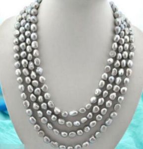 Extra Long 7-8mm Collier de perles d'eau douce baroques grises 100 ''