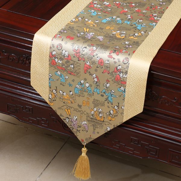 Chemins de table damassés classiques chinois joyeux extra longs pour mariage décoration de Noël tapis de table nappe damassée rectangulaire 300x33 cm