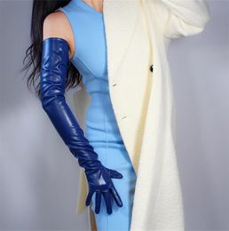 GANTS DE MODE EXTRA LONGS FEMME Faux Cuir Peau De Mouton PU 28quot 70cm Soirée Gants En Cuir Femmes Bleu Marine WPU185 201021061856