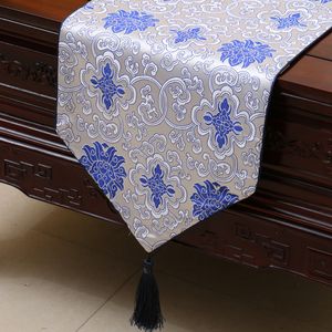 Verlengen luxe Happy Flower Table Runner Fashion China Style Silk Brocade Koffietafel Doek High End Eettafel Matten Placemat 230x33 cm