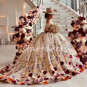 Robes de Quinceanera à fleurs extravagantes, épaules dénudées, robe de bal bouffante, princesse, anniversaire, seize fêtes, robes De xv 15 Anos Charro Debutante mexicaine 2024