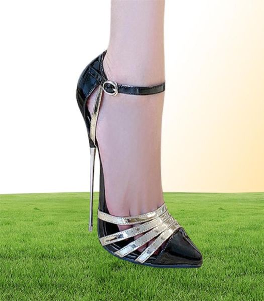 Tisos extremos altos 16 cm Color mixto Correa de tobillo Zapatos de mujer Stiletto Heel Modelado Modelado Partido Femenino Pombas Sandalias 46 LJ2009200148