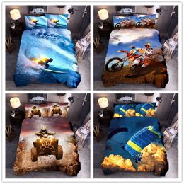 Extreme Sports Beddengoed Sets Koning Koningin Volledige Twin Luxe 3D Surfen Cross Land Quilt Cover Kussensloop Dekbedovertrek 3 Stks Pak