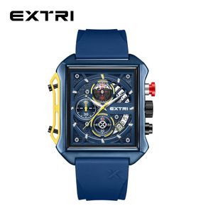 Extri Fashion Men Reloj de cuarzo resistente al agua Correa de reloj de silicona ajustable Calendario de fecha Reloj de cuarzo multifunción colorido azul