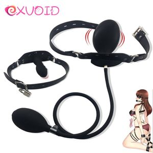 EXVOID Opblaasbare Penis Gag Open Mond Gag Orale Dildo Plug BDSM Bondage Fetish Slave Terughoudendheid Volwassen Speeltjes Voor koppels Flirt Y200411