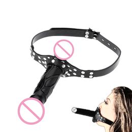 EXVOID Slave Restraint Realistische penis Double-Ended Dildo Gag Mondplug BDSM Bondage Hoofd Strapon Open spel voor volwassenen