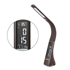 Tafellampen Eye-Caring Premium Simulate Leather Modern LED-lamp Dimmen touch met LCD-scherm -Digitale elektronische kalender + Thermometer 3-niveau