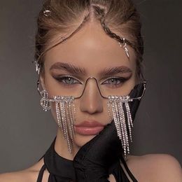 Cadre pour les yeux Mode éclaté feu personnalité strass gland lunettes cadre dames all-match bijoux cadre visage accessoires bijoux de créateur