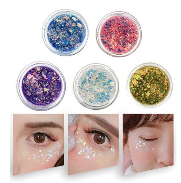 Paillettes pour les yeux ongles corps visage paillettes Gel Art Flash coeur paillettes en vrac crème Festival paillettes décoration fête Festival