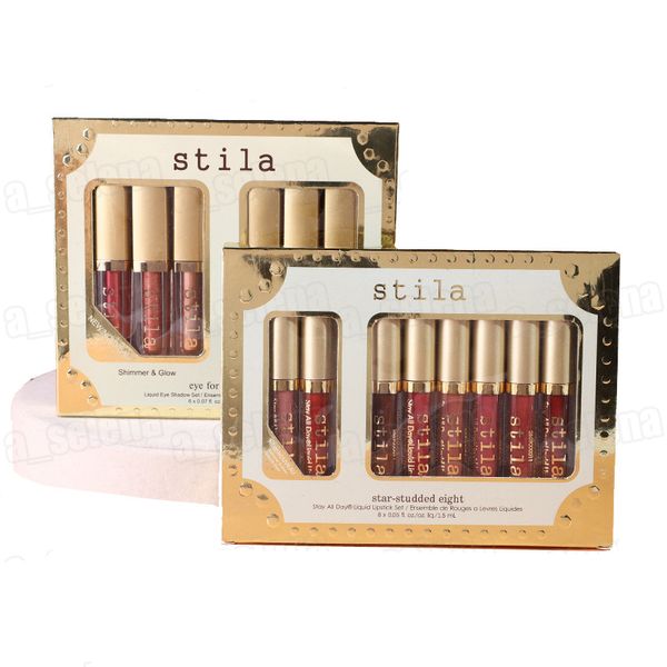 Stila For Elegance set Shimmer Glitter Liquid EyeShadow 6pcs Travel Set Glow Eye Shadow 8pcs Stay All Day Liquid Lipstick