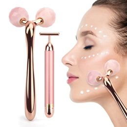 Oogmassager 3D Face Lift Massager 24K Gold Face Lift Bar Jade Roller Massage Guasha Board Natural Rose Quartz Beauty Skin Tools 230211