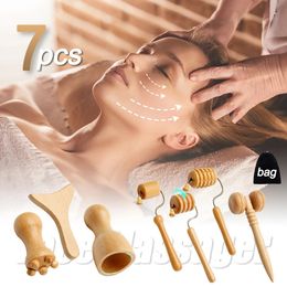 Masseur pour les yeux 7 pièces/ensemble masseurs pour le visage outils Gua Sha thérapie au bois Kit de Massage méridien rouleau de levage Masajeador Maderoterapia grattoir 231202