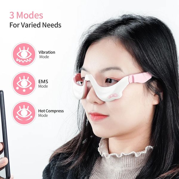 Masseur pour les yeux Masque de massage électrique pour les yeux EMS Compresse chaude Lunettes de relaxation pour les yeux Réduire les cernes Anti-rides Suppression des sacs sous les yeux 231218