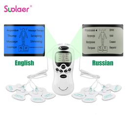 Appareil de massage des yeux électrique Tens Machine double sortie 8 électrodes pour le soulagement de la douleur Pulse EMS Stimulation musculaire Electroestimulador 230530