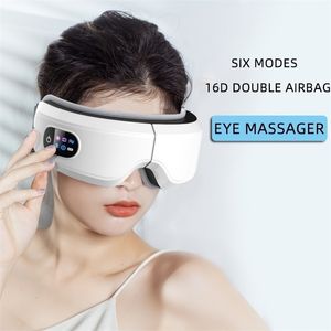 Eye Massager Masseur oculaire chauffant 16D Airbag intelligent Vibration Instrument de soin des yeux avec lunettes de Massage oculaire Bluetooth pochette de Fatigue rides 231218