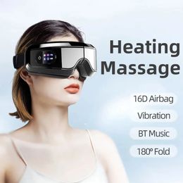 Augenmassagegerät, beheizte Augenmaske mit Musik, Airbag-Massage für Migräne, trockene Belastung, Augenringe, Linderung, verbessert den Schlaf 240110