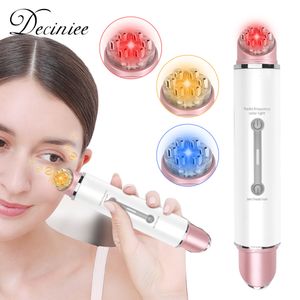 Eye Massager Wand Bag Dark Circle Puffiness Rides Remover LED Pon EMS Radio Fréquence Électrique Visage 230321