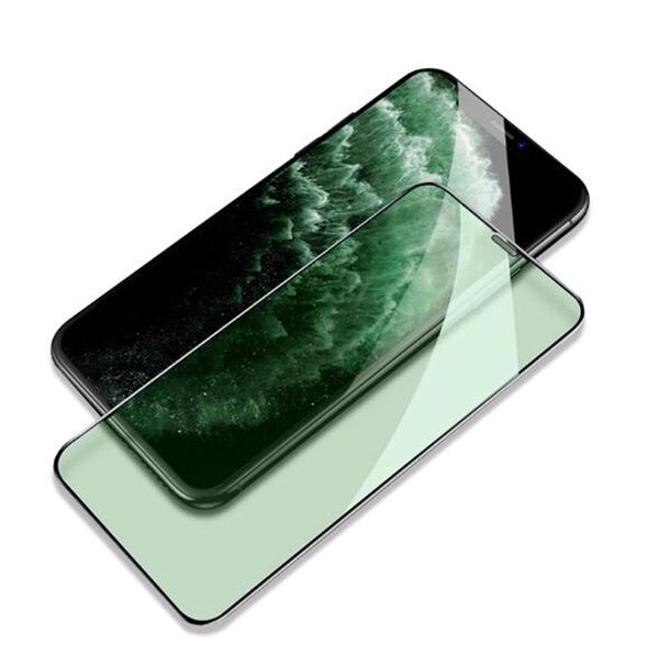Protection des yeux lumière verte 9H colle complète couverture complète en verre trempé pour iPhone X XS 11 Pro Max XR 7 8 Plus