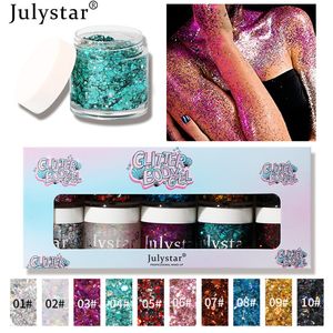 Oogschaduw 10 ColorsBox Mermaid Pailletten Gel Holografische Hair Body Gezicht Glitter Art Losse Shimmer Diamond 230703