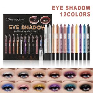 Oogschaduw 12 Kleuren Make-Up Oogschaduw Stick Pen Set Cosmetica Shimmer Pencil Kit Blijvende Pigment Waterdicht Kleurrijke Gereedschappen 231207