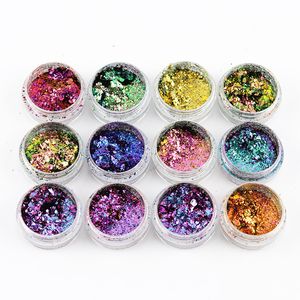 Oogschaduw 12Pcs Kameleon Vlokken Pigmenten Glitter Nail Art Vlokken 12 Shift Kleuren 