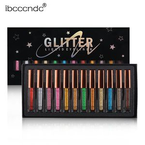 Ombre à paupières 12pcs lot paillettes liquide eyeliner paillettes miroitant métallique nacré doublure fard à paupières maquillage cosmétique imperméable 231023