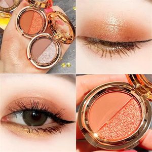 Sombra de ojos 2 colores paleta mate brillo nacarado naranja oro calabaza portátil plato pequeño maquillaje de belleza 231113