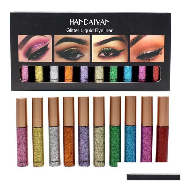 Sombra de ojos 2Drop Nueva marca de maquillaje Handaiyan 10 colores Delineador de ojos líquido a prueba de agua Brillo Sombra de ojos Resaltador Maquillaje Liner Drop de DH8Ge