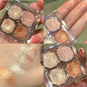 Sombra de ojos Paleta de sombras de ojos de perlas de 4 colores brillante mate brillo araña de cristal presión flash paleta de maquillaje coreanoQ240229