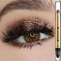 Oogschaduw 6 Kleuren Glitter Oogschaduw Pen Waterdicht Blijvende Sliver Brown Matte Shimmer Tweekoppige Oogschaduw Stick Ogen Make-up CosmeticL2403