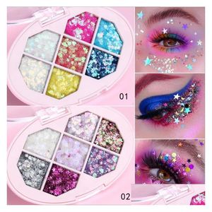 Sombra de ojos 7 colores Brillo Sombra de ojos Maquillage Palette De Face Hair Body Star Fragmentos de corazón Lentejuelas Diamond Shiny Stage Makeup Dr Dhdo0