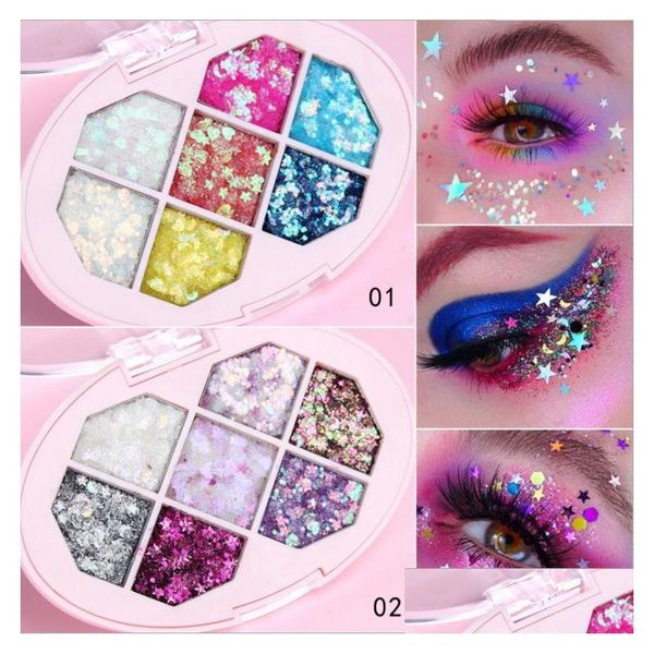 Ombre À Paupières 7 Couleur Glitter Fard À Paupières Maquillage Palette De Visage Cheveux Corps Étoile Coeur Fragments Paillettes Diamant Brillant Maquillage De Scène Dr Dhamv