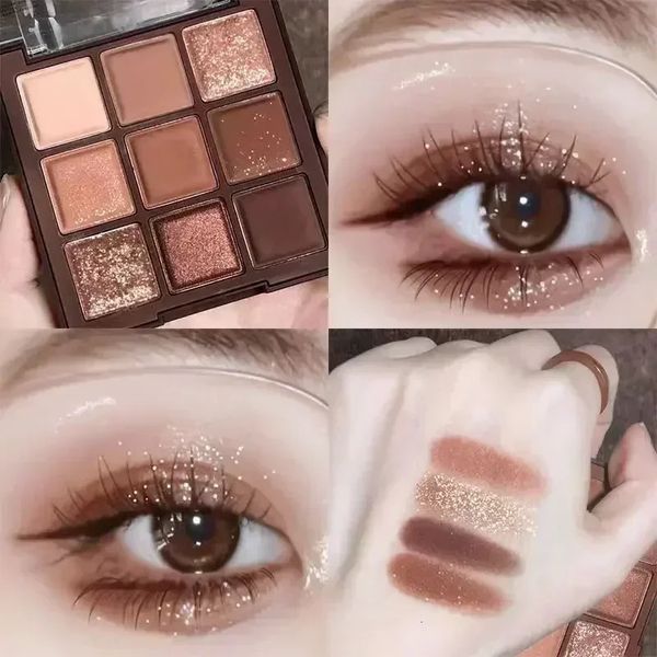 Sombra de ojos 9 colores Chocolate Paleta de sombras de ojos Rosa Rosa Tierra Leche Té Brillo Maquillaje Duradero Conjunto de cosméticos coreanos 231101