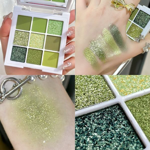 Ombre à paupières 9 couleurs Palette de fard à paupières mat apprêt de fard à paupières vert imperméable à l'eau paillettes pigment pour les yeux nu mat miroitant brillant poudre d'ombre à paupières 230921