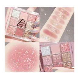 Fard à paupières 9 couleurs pressées mat paillettes palette imperméable longue durée fard à paupières pigment diamant miroitant nu brillant maquillage goutte Del Dhd8V