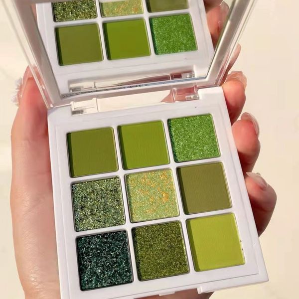 Sombra de Olhos 9 Cores Impressionante Verde Oliva Maquiagem de Sombras à Prova D'Água Fosca Paleta de Glitter Pigmentos Pretos de Longa Duração 230718