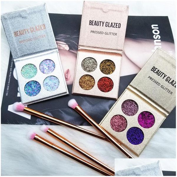 Sombra de ojos Beauty Glazed 4 colores Paleta de sombras de ojos Mate Diamond Glitter Foiled In One Blush Makeup Set para Dh78U